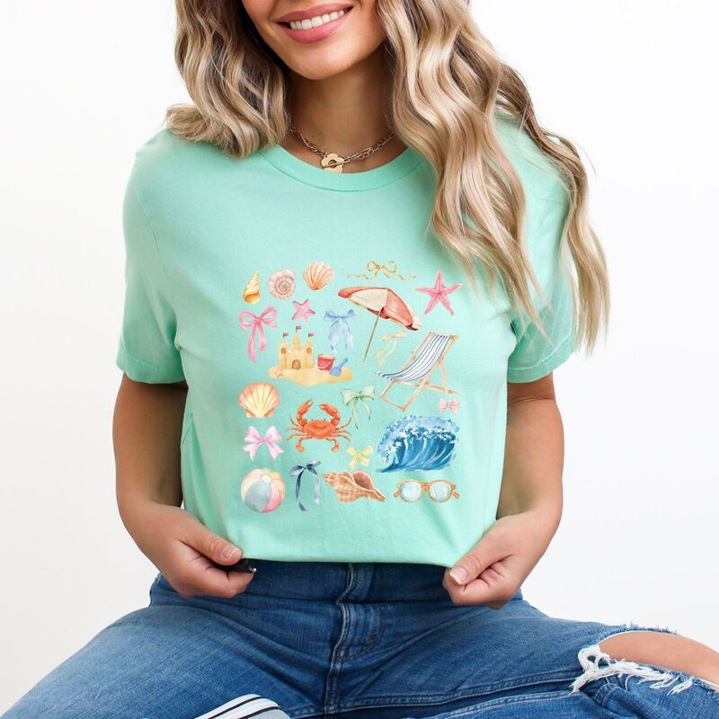 Simply Sage Market レディース トップス Tシャツ グラフィック Simply Sage Market Beach Collage Watercolor Womenshort Sleeve Graphic TShirt Mint ミント