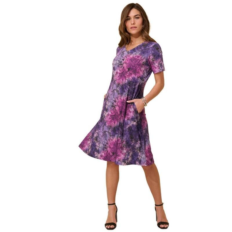 ロアマンズ レディース トップス ワンピース プラスサイズ シャツ ニット Roamans Womens Plusize Stretch Knit Swing Pocket Shirtdress Lavender Tie Dye ラベンダー