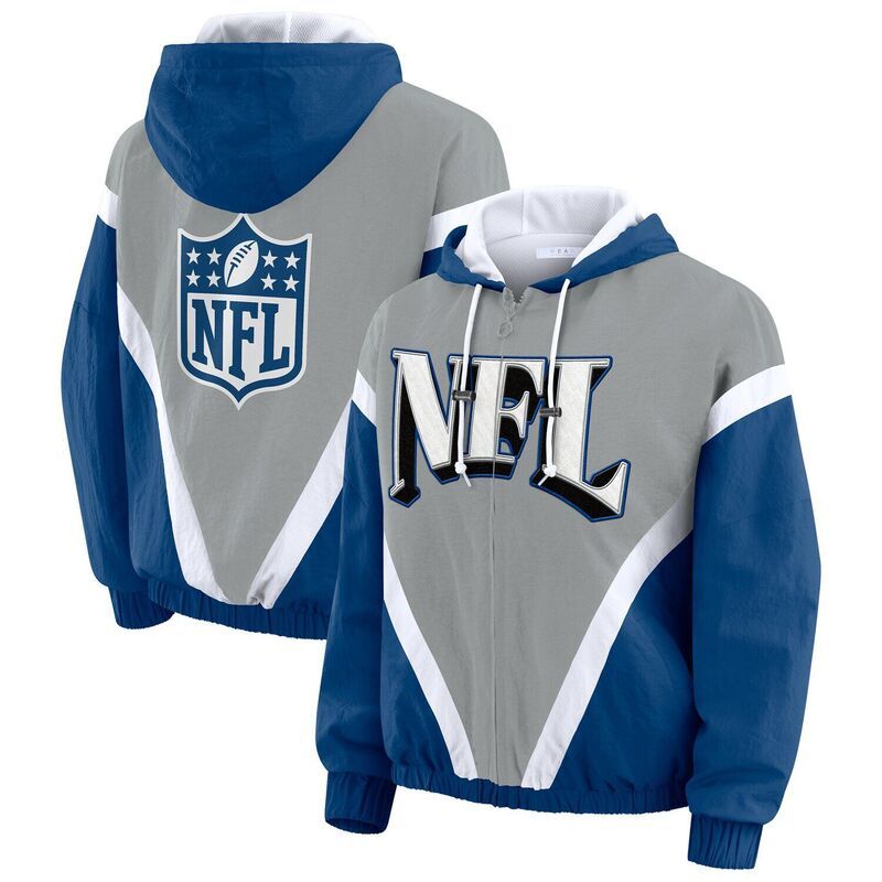 ウェア バイ エリン アンドルーズ レディース アウター ジャケット・ブルゾン パーカー Womens WEAR by Erin AndrewsilverBlue Shield Merchandise Retro Crinkle FullZip Hoodie