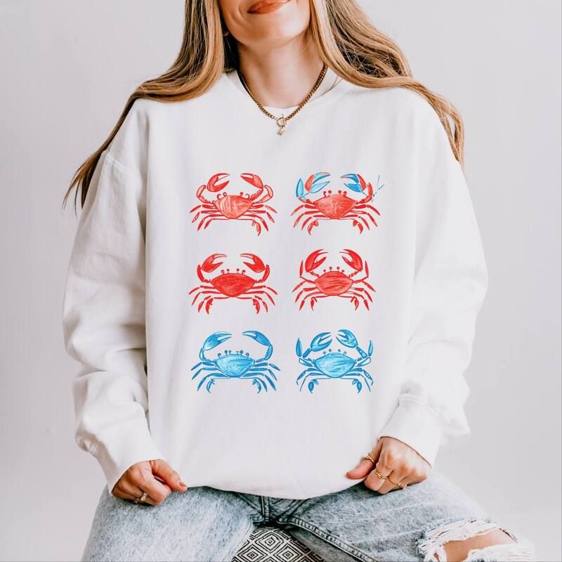 Simply Sage Market レディース トップス Tシャツ スウェット Simply Sage Market Six Crabsketched Womens Lightweight Garment Dyed Sweatshirt White ホワイト
