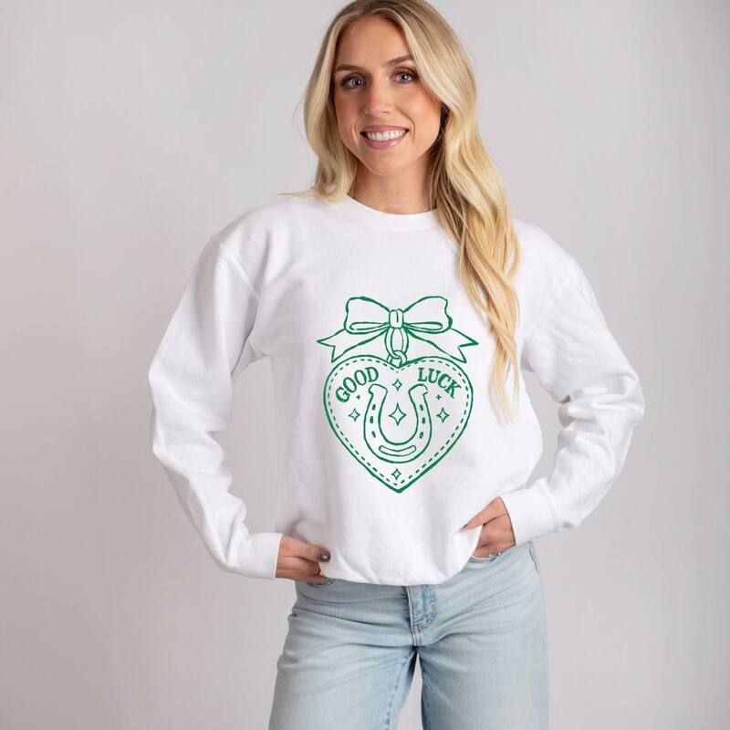 Simply Sage Market レディース トップス Tシャツ スウェット Simply Sage Market Good Luck Charm Outline Womens Lightweight Garment Dyed Sweatshirt Whi