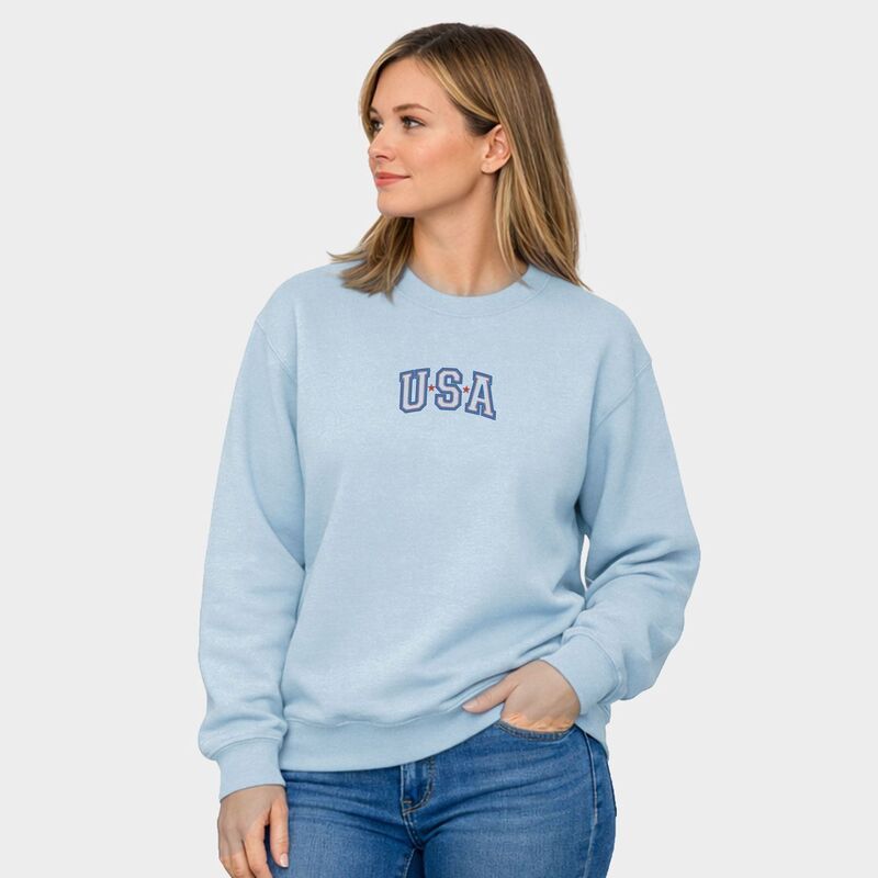 Simply Sage Market レディース トップス Tシャツ スウェット 刺繍 グラフィック Simply Sage Market Embroidered USA Outline Womens Graphic Sweatshirt Light Blue