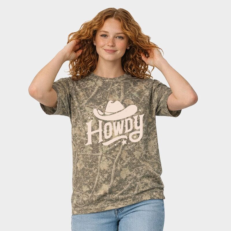 Simply Sage Market レディース トップス Tシャツ Simply Sage Market Howdy Western Hat Womens Heavyweight Crew Camo