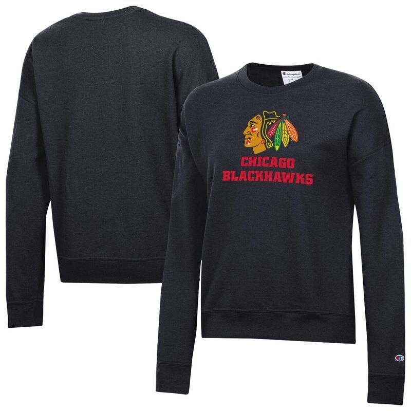 チャンピオン レディース トップス Tシャツ スウェット Womens Champion Black Chicago Blackhawks Wordmark Lockupowerblend Sweatshirt Hwk Black ブラック 14,024円