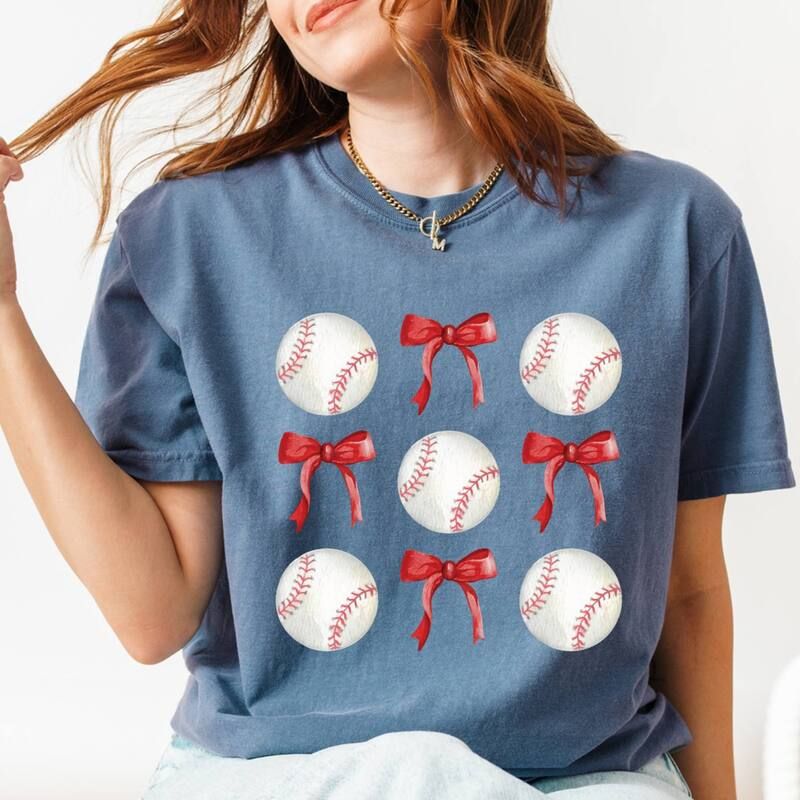 Simply Sage Market レディース トップス Tシャツ グラフィック Simply Sage Market Baseballs and Red Bows Watercolor Womens Garment Dyed Graphic TShirt