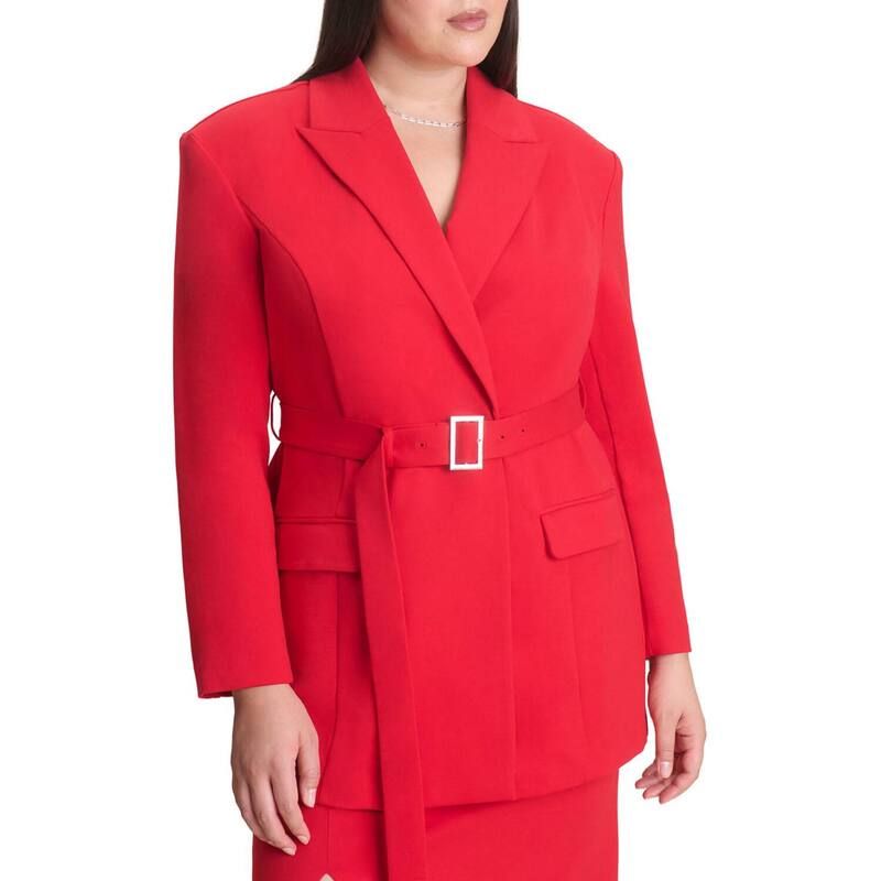 エロクイ レディース アウター ジャケット・ブルゾン プラスサイズ ブレザー ELOQUII Womens Plusize Belted Ponte Blazer Barbados Cherry