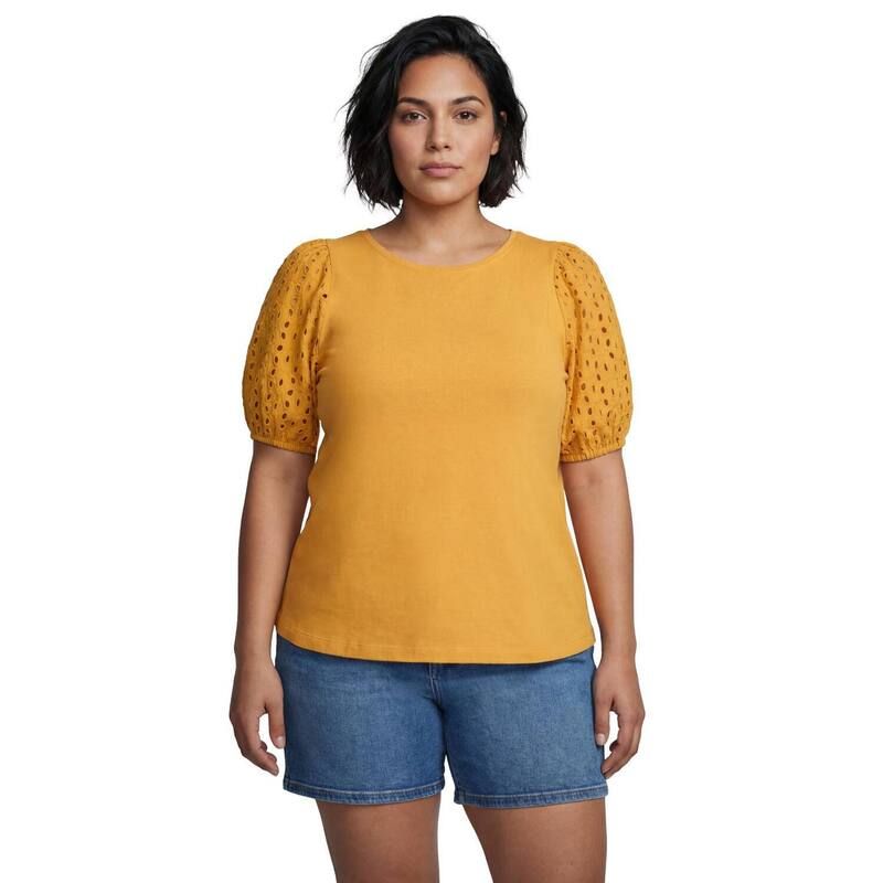 アベニュー レディース トップス Tシャツ プラスサイズ Avenue Womens Plusizeyelet Sleeve Tee Sunset Yellow イエロー
