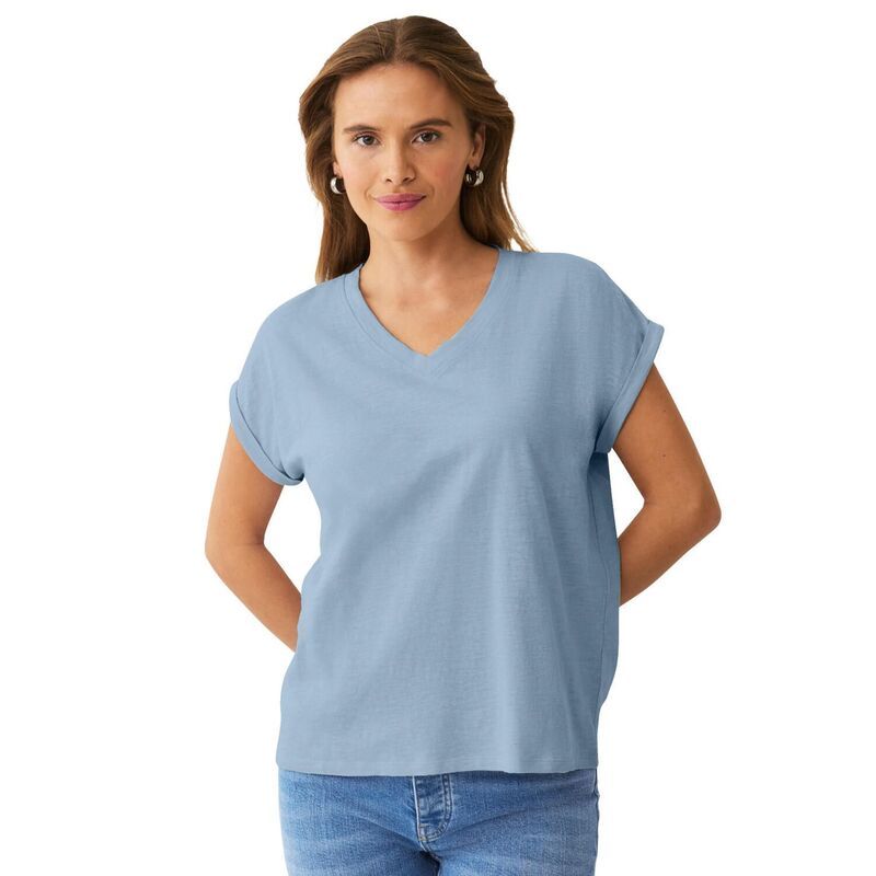 Ellos レディース トップス Tシャツ Vネック プラスサイズ Ellos Plusize VNeck Tee With Rolled Cuffs Blue Fog ブルー