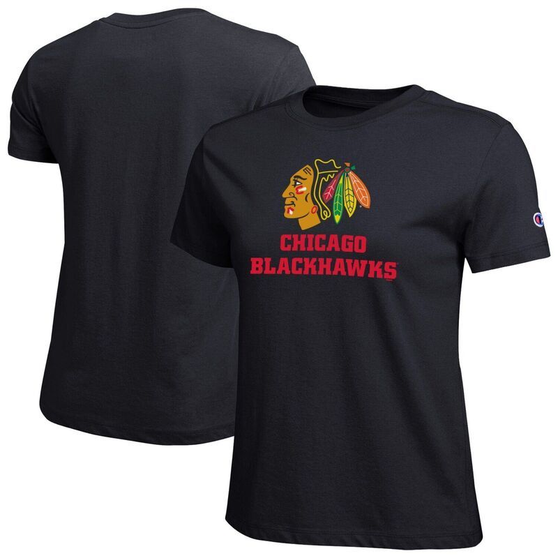 チャンピオン レディース トップス Tシャツ Womens Champion Black Chicago Blackhawks Wordmark Lockup TShirt Hwk Black ブラック