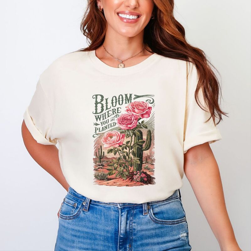 Simply Sage Market レディース トップス Tシャツ グラフィック Simply Sage Market Bloom Where You Are Planted Cactus Womens Garment Dyed Graphic TShirt