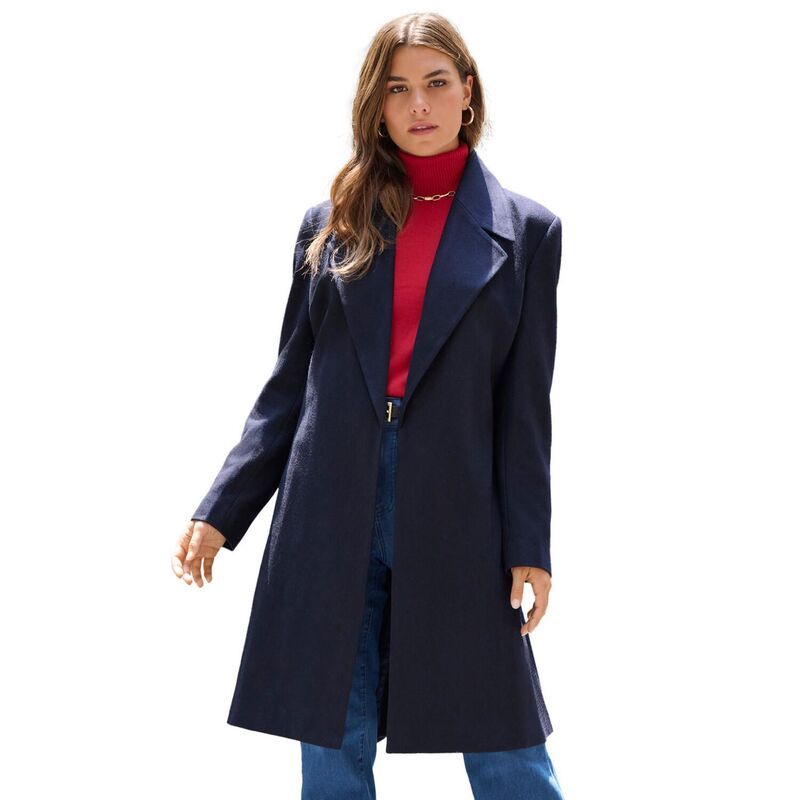 ロアマンズ レディース アウター ジャケット・ブルゾン A ライン プラスサイズ ウール コート Roamans Womens Plusize ALine Belted Wool Blend Coat Navy ネイビー