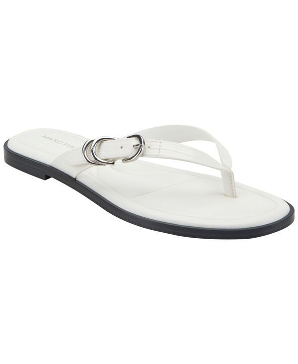 マークフィッシャー レディース シューズ スリッポン・ローファー サンダル Marc Fisher Womens Retry Buckle Strap Flat SlipOn Sandals White ホワイト