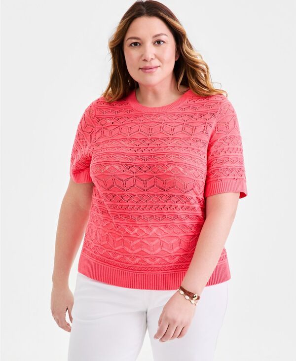 スタイルアンドコー レディース アウター ニット・セーター 半袖 コットン Style Co Womens Cotton Pointelle ShortSleeve Sweater Macys Exclusive Tuscon Coral コーラル