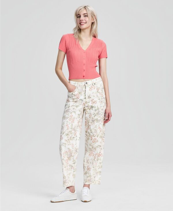 アンドノウディス レディース ボトムス デニムパンツ フラワー柄 プチ プリント ジーンズ フラワー And Now This Petite FloralPrinted Barrel Jeans Macys Exclusive Floral