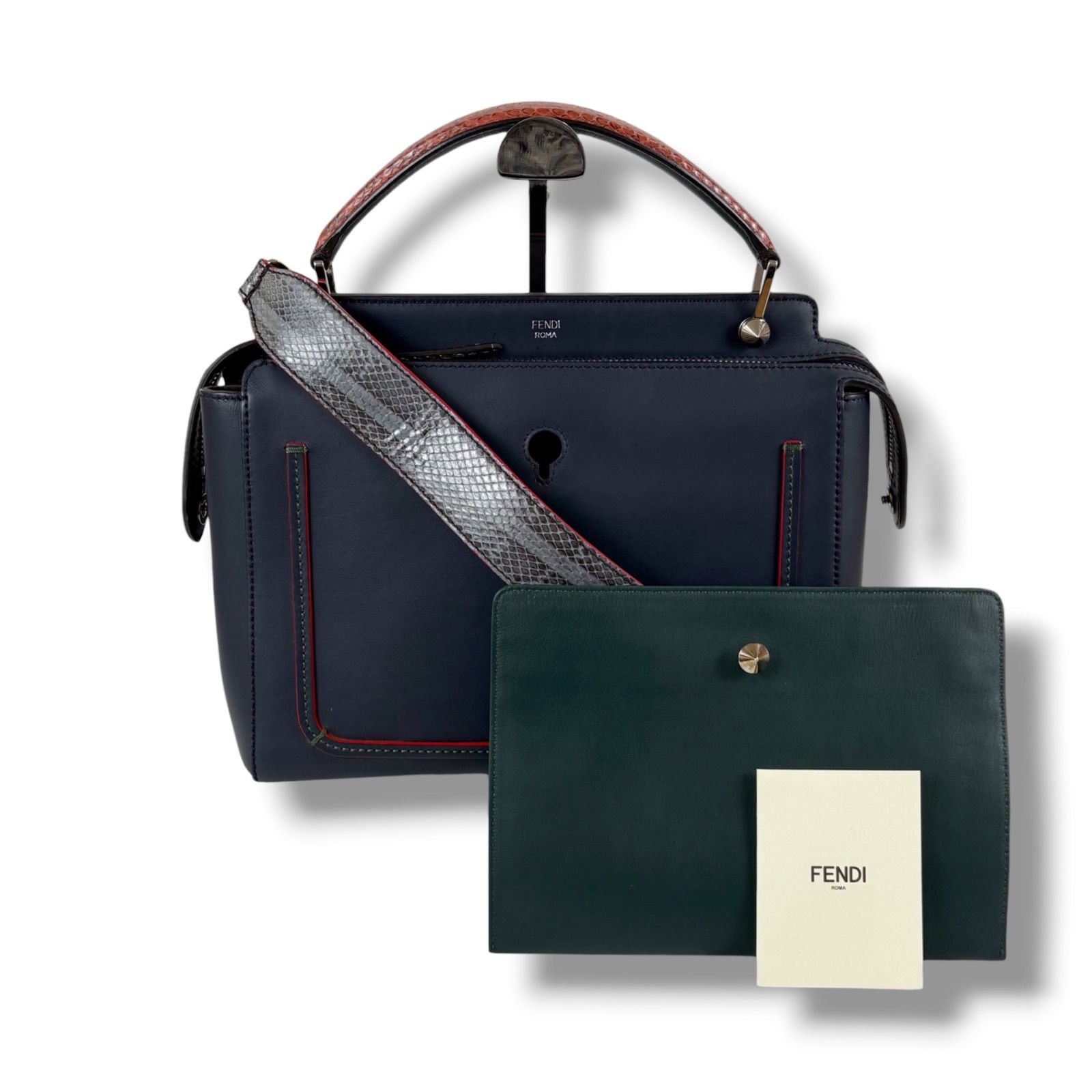 FENDIバッグ 2WAY ショルダーバッグ レザー ネイビー フェンディ FENDI ドットコム 2WAY ハンドバッグ ショルダーバッグ