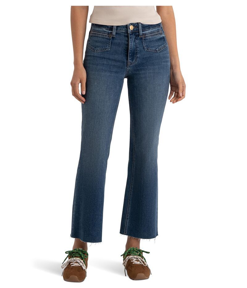 カットフロムザクロス レディース ボトムス デニムパンツ プチ アンクル KUT from the Kloth Petite Kelsey HighRise Ankle Flare Front Patch Pockets Unbreakable
