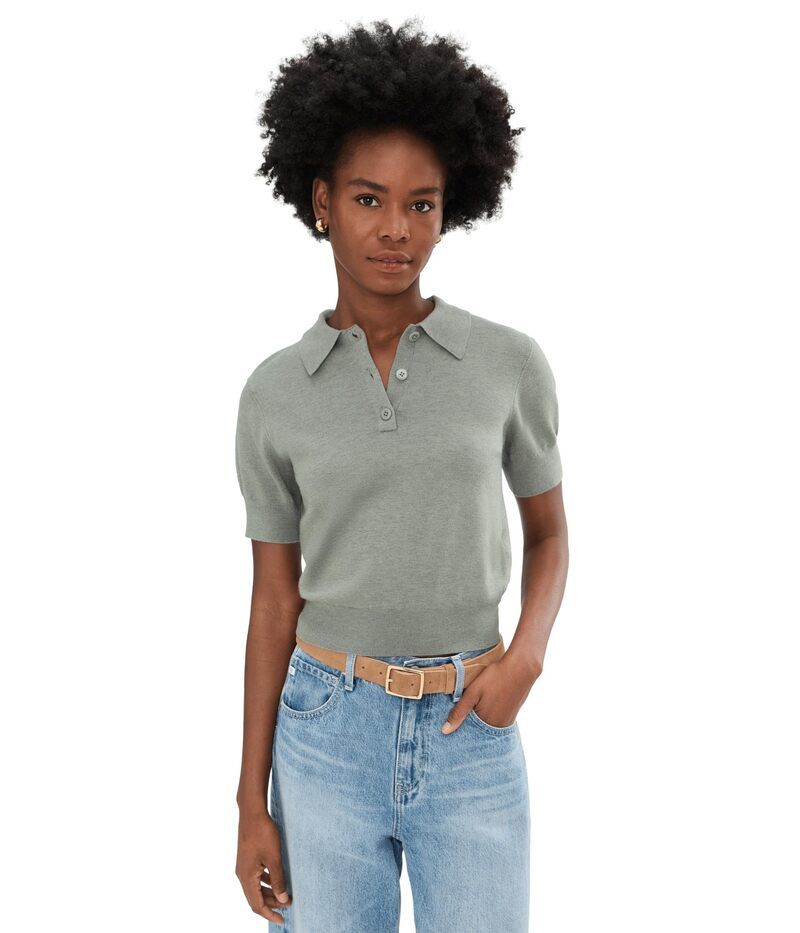スプレンディット レディース アウター ニット・セーター ポロシャツ Splendid Christa Polo Short Sleevesweater Eucalyptus