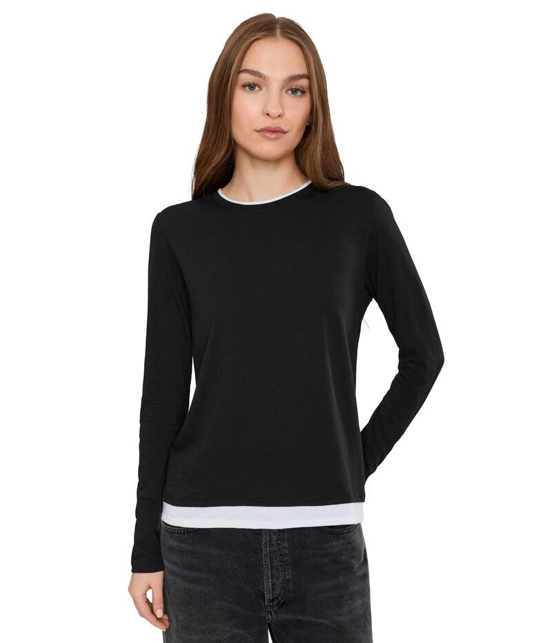 リラピー レディース トップス シャツ Lilla Paneled Hem Long Sleeve Crew Black ブラック