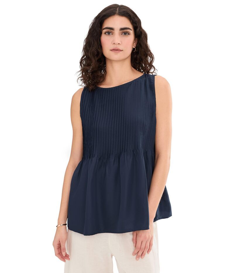 エイリーンフィッシャー レディース トップス シャツ プリーツ シルク Eileen Fisher Pleated Silk Bateau Neck Shell Ink