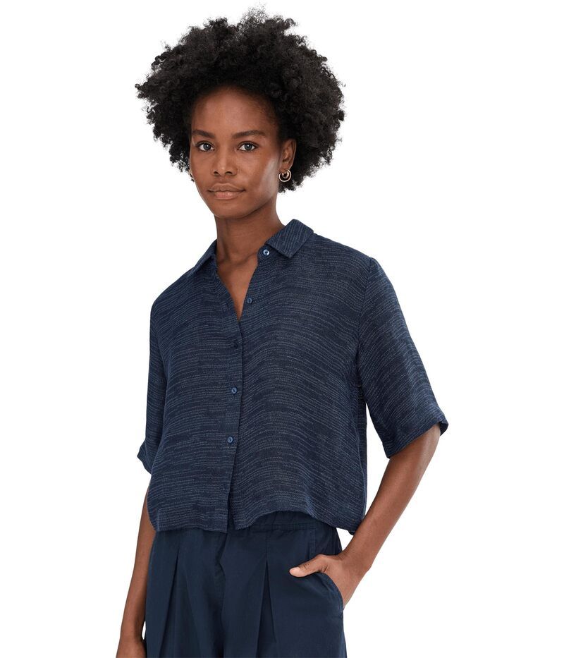 エイリーンフィッシャー レディース トップス シャツ プチ リネン Eileen Fisher Petite Linen Gauze Strata Classicollar Shirt Ink