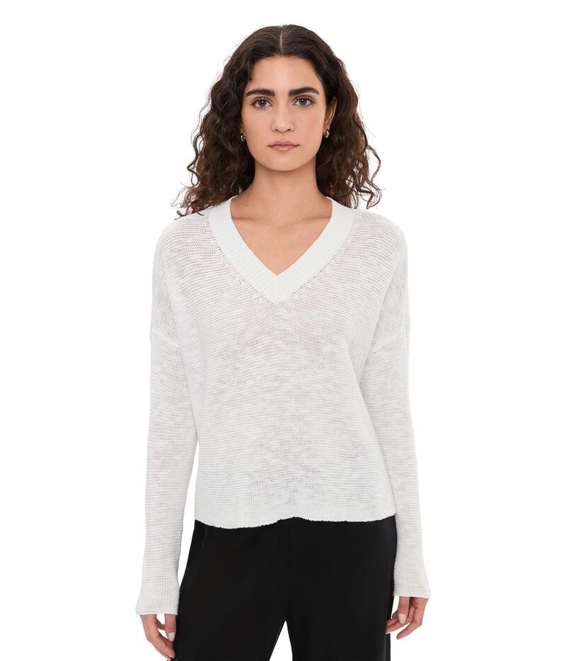 エイリーンフィッシャー レディース アウター ニット・セーター Vネック コットン リネン Eileen Fisher Organic Linen Cotton Slub VNeck Sweater White ホワイト