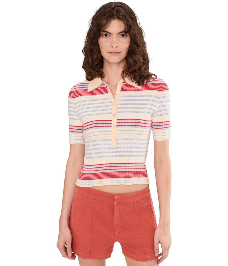 525 アメリカ レディース アウター ニット・セーター ポロシャツ 525 america Giselle Textured Stripe Polo Bright Multi Stripe マルチカラー