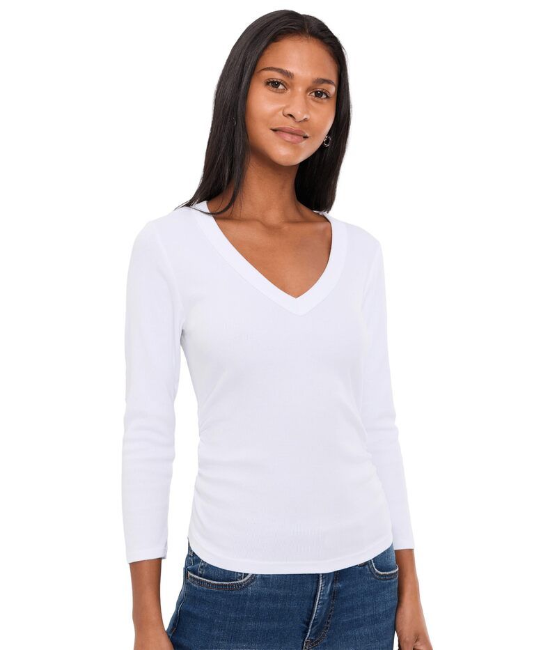 マイケルスターズ レディース トップス シャツ Vネック Michael Stars Enid 34 Sleeve VNeck Crop Tee White ホワイト