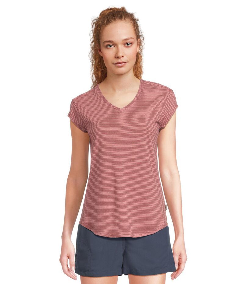 ロイヤルロビンズ レディース トップス シャツ Vネック Royal Robbins Vacationer VNeck Short Sleeve Wild Rhubarb Stripe ストライプ