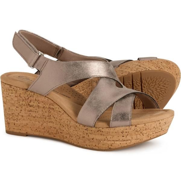 クラークス レディース シューズ サンダル Clarks Rose Style Wedge Sandals For Women Taupe Metallic トープ
