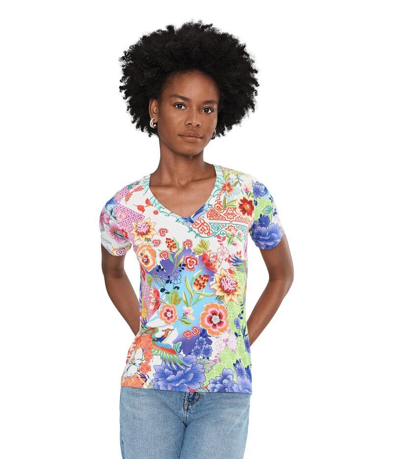 ジョニーワズ レディース トップス シャツ Vネック Johnny Was The Janie Favorite Short Sleeve VNeck Tee Mcdreamer Print