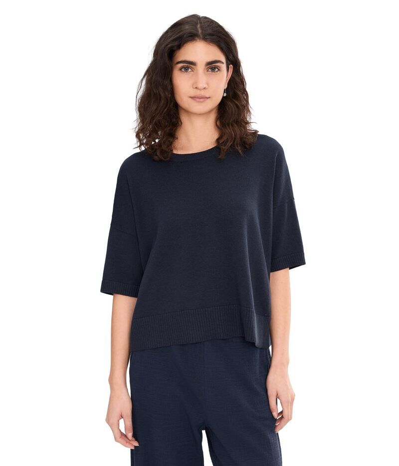エイリーンフィッシャー レディース アウター ニット・セーター クルーネック コットン Eileen Fisher Peruvian Cotton Blend Crew Neck Elbow Sleeve Sweater Ink