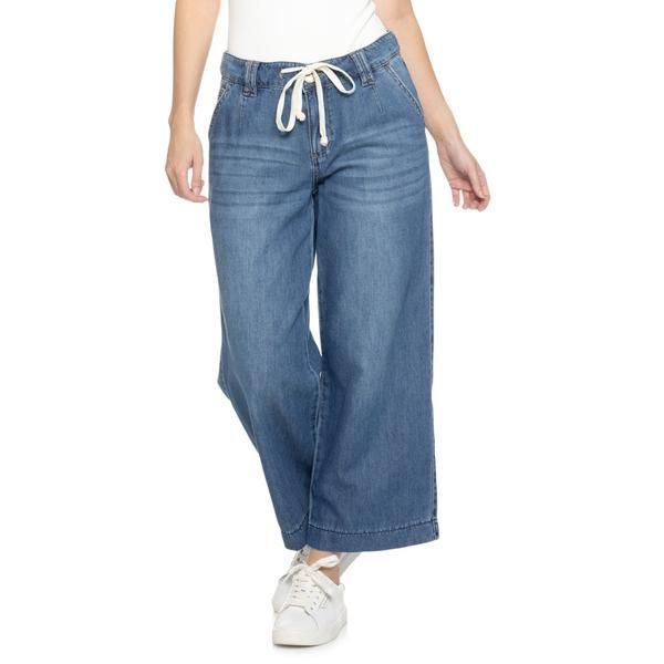 デモクラシー レディース ボトムス デニムパンツ ワイドレッグ ジーンズ Democracy AbTechnology Drawstring Wide Leg Crop Jeans High Rise Mid Blue Artisanal ブルー