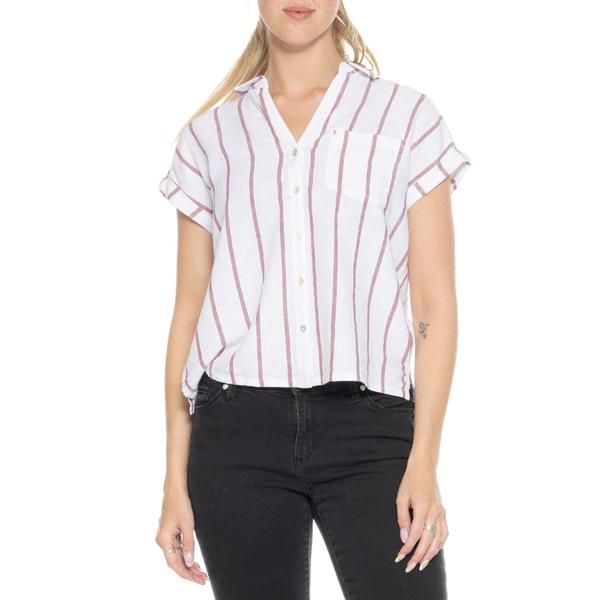 シーアンドシーカリフォルニア レディース トップス シャツ リネン CCalifornia Camp Shirt Linen Short Sleeve Cave Stripe ストライプ