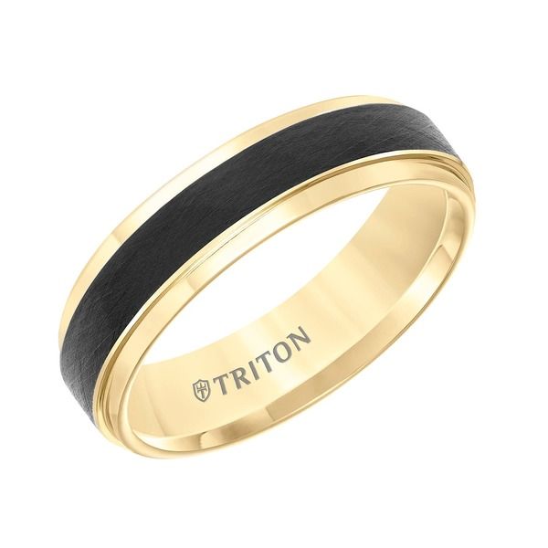 トリトン レディース アクセサリー 指輪 トール Triton 6MM Tungsten Carbide Ring with Black Crystalline Center and Bevel Edge Metallic Gold ゴールド