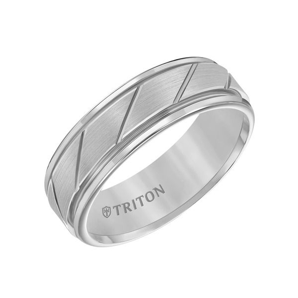 トリトン レディース アクセサリー 指輪 Triton 7MM Tungsten Carbide Ring with Diagonal Cut Center and Round Edge Metallic Silver シルバー