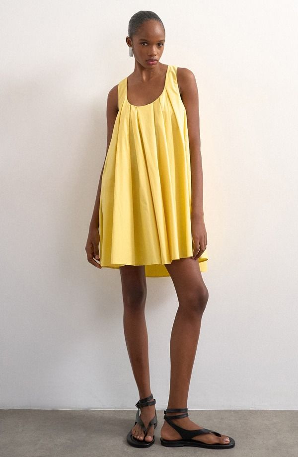 トップショップ レディース トップス ワンピース プリーツ ミニ コットン Topshopleated Cotton Trapeze Mini Sundress Yellow イエロー