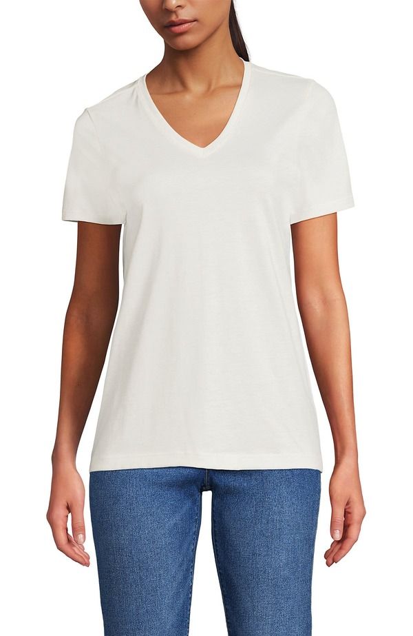ランズエンド レディース トップス シャツ Vネック コットン Lands End Supima Cotton VNeck TShirt Ivory アイボリー