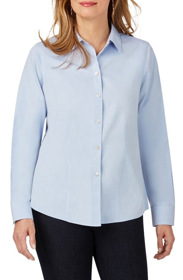 フォックスクラフト レディース トップス シャツ コットン Foxcroft Dianna NonIron Cotton Shirt Blue Wave ブルー