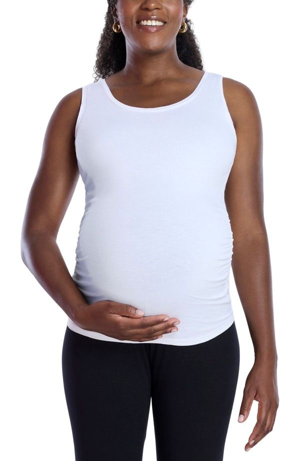マザーフッドマタニティー レディース トップス シャツ ギャザー MOTHERHOOD MATERNITY Scoop Neck SideRuched Maternity Tank Top White ホワイト