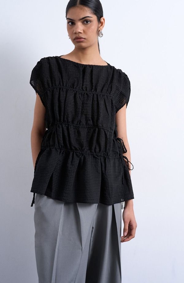 トップショップ レディース トップス シャツ Topshop Channeled Side Tie Top Black ブラック