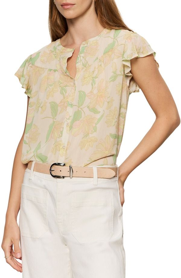 サンクチュアリー レディース トップス シャツ フラワー柄 フラワー Sanctuary Free Spirited Floral Flutter Sleeve ButtonUp Shirt Gentle Lilyellow イエロー