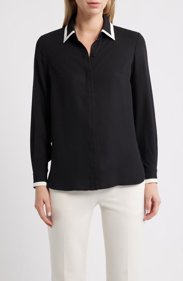 アンクライン レディース トップス シャツ コントラスト Anne Klein Contrastrim Shirt Anne Black ブラック