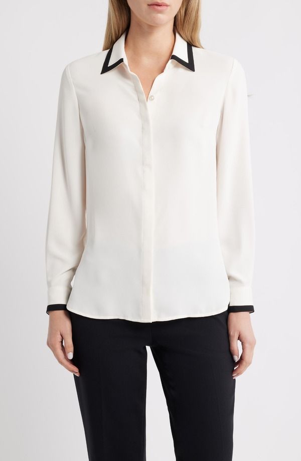 アンクライン レディース トップス シャツ コントラスト Anne Klein Contrastrim Shirt White Dove ホワイト