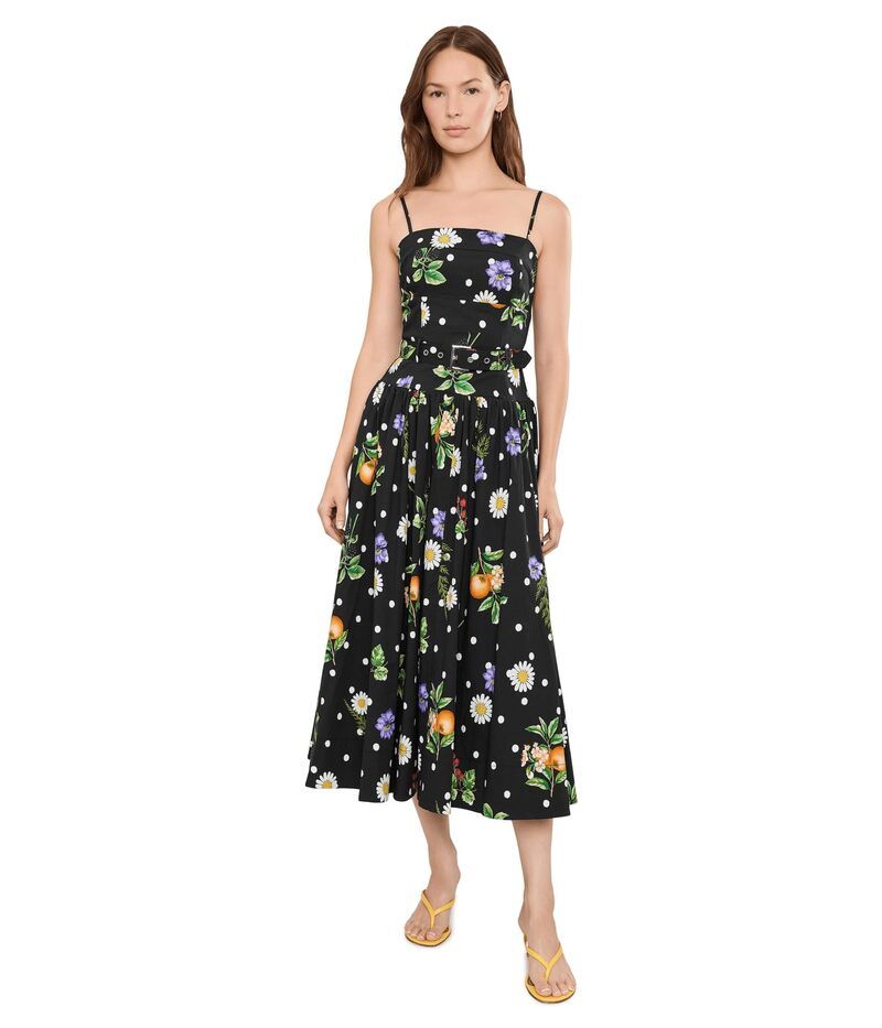 アヴェックレフィーユ レディース トップス ワンピース ドット柄 ドット コットン Avec Les Filles Polka Dot Botanical Stretch Cotton Dress Black Scattered ブラック