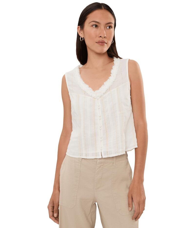 リヴァプール ロサンゼルス レディース トップス シャツ プチ フリル ノースリーブ Liverpoolos Angeles Petite Sleeveless Pintucked Woven Top with Ruffles Cream Stripem クリ