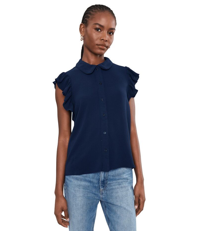 セセ レディース トップス シャツ Cece Collared Flutter Sleeve Button Frontop Classic Navy ネイビー