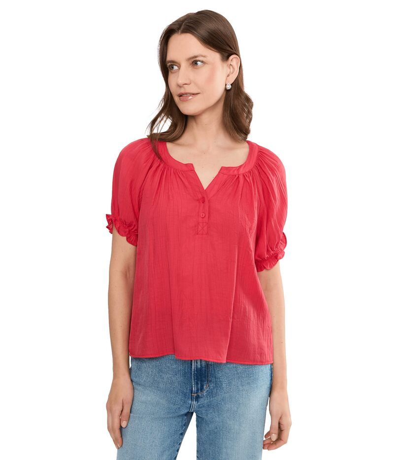 リヴァプール ロサンゼルス レディース トップス シャツ ブラウス Liverpoolos Angeleshort Sleeve 12 Placket Woven Blouse Cherry Rose