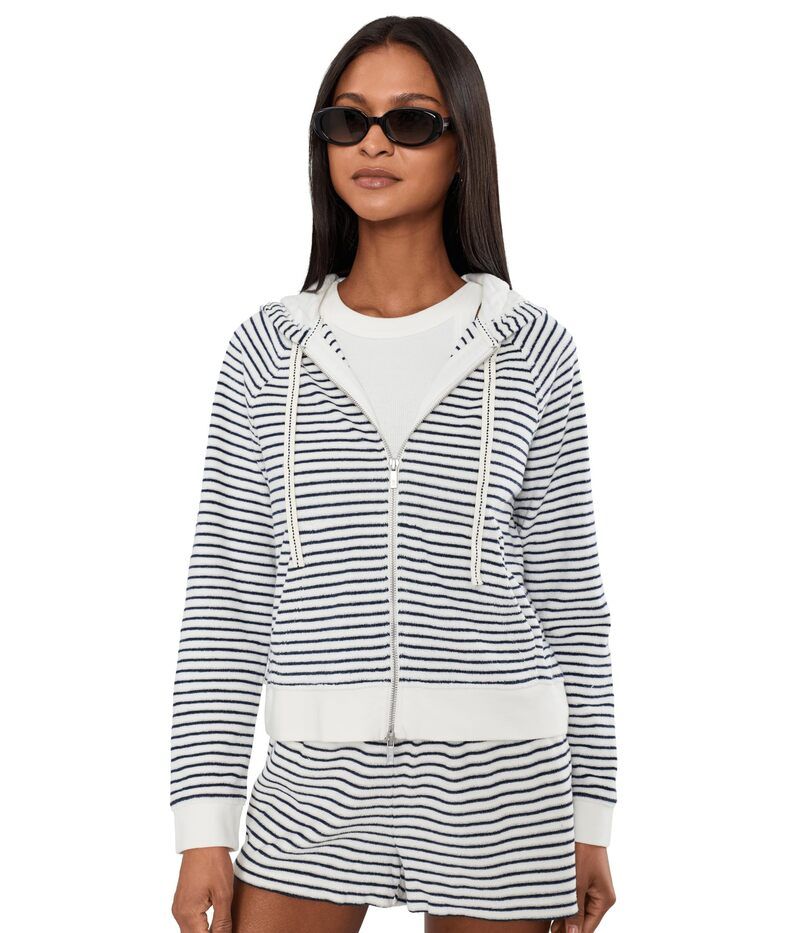 トッミーバハマ レディース アウター パーカー・スウェット パイル Tommy Bahama Suncoast Loop Terry Striped Hoodie Coconut ストライプ