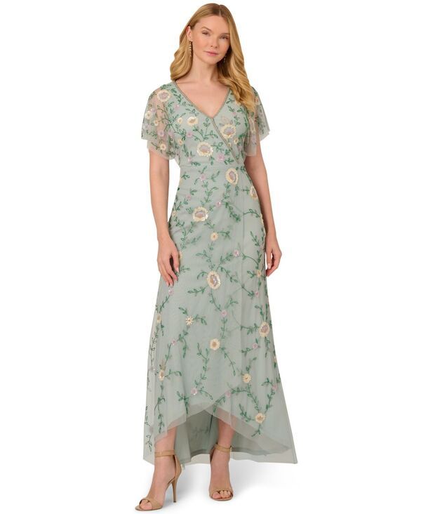 アドリアナ パペル レディース トップス ワンピース メッシュ ミディ Adrianna Papell Womens Bead FlutterSleeve Midi Mesh Dress Aqua Dust アクア