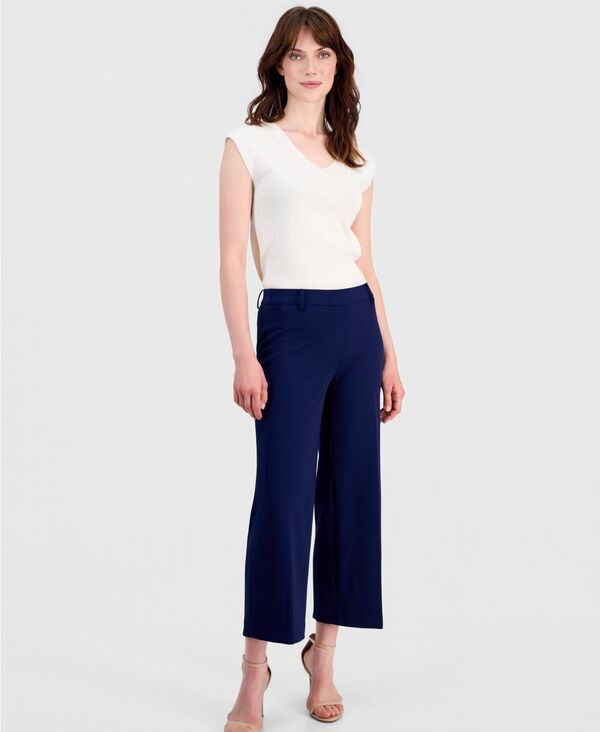 アンクライン レディース ボトムス カジュアルパンツ クレープ クロップド Anne Klein Womenstretch Crepe WideLeg Cropped PullOn Pants Distant Mountain